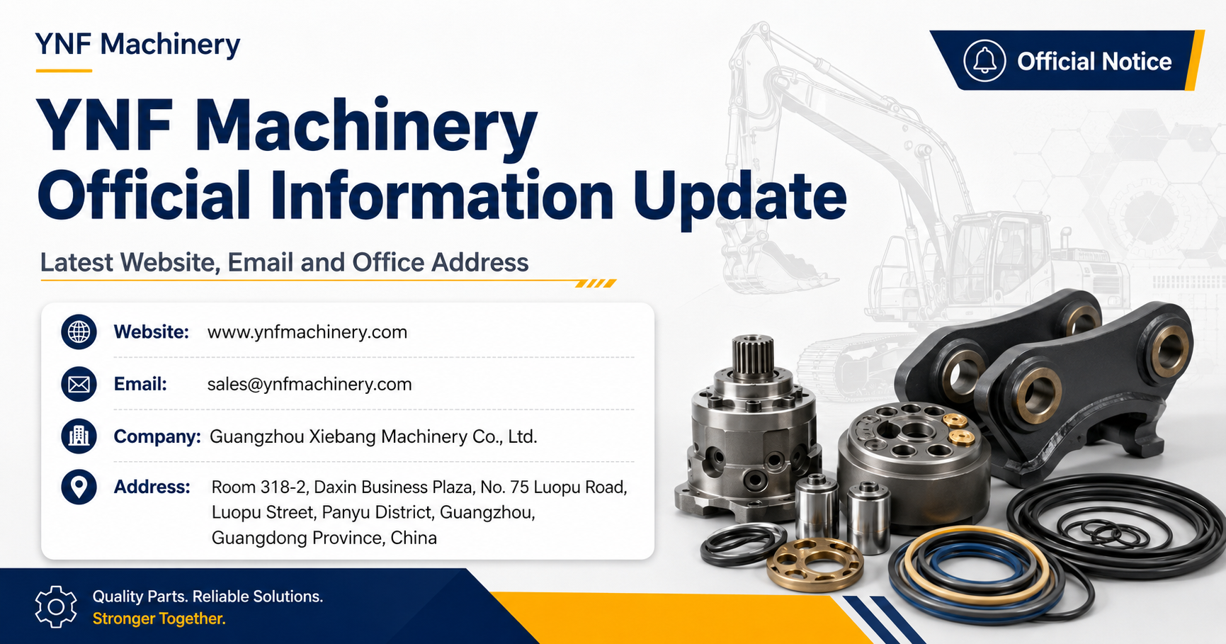 नवीनतम कंपनी ब्लॉग के बारे में Excavator Parts Supplier Updated Official Information of YNF Machinery