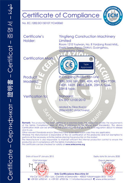 चीन GUANGZHOU XIEBANG MACHINERY CO., LTD प्रमाणपत्र